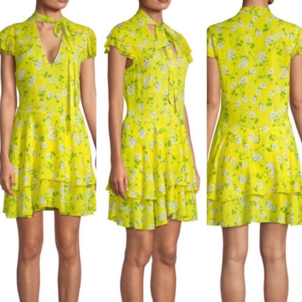 NWT Alice & Olivia 6 Yellow Primrose Flutter Dress